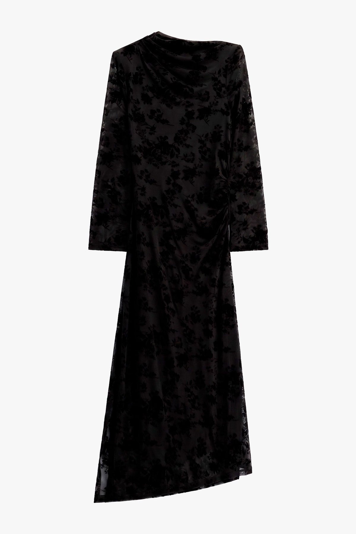 ABITO LUNGO DRAPPEGGIATO STAMPA FLOREALE NERO IMPERIAL