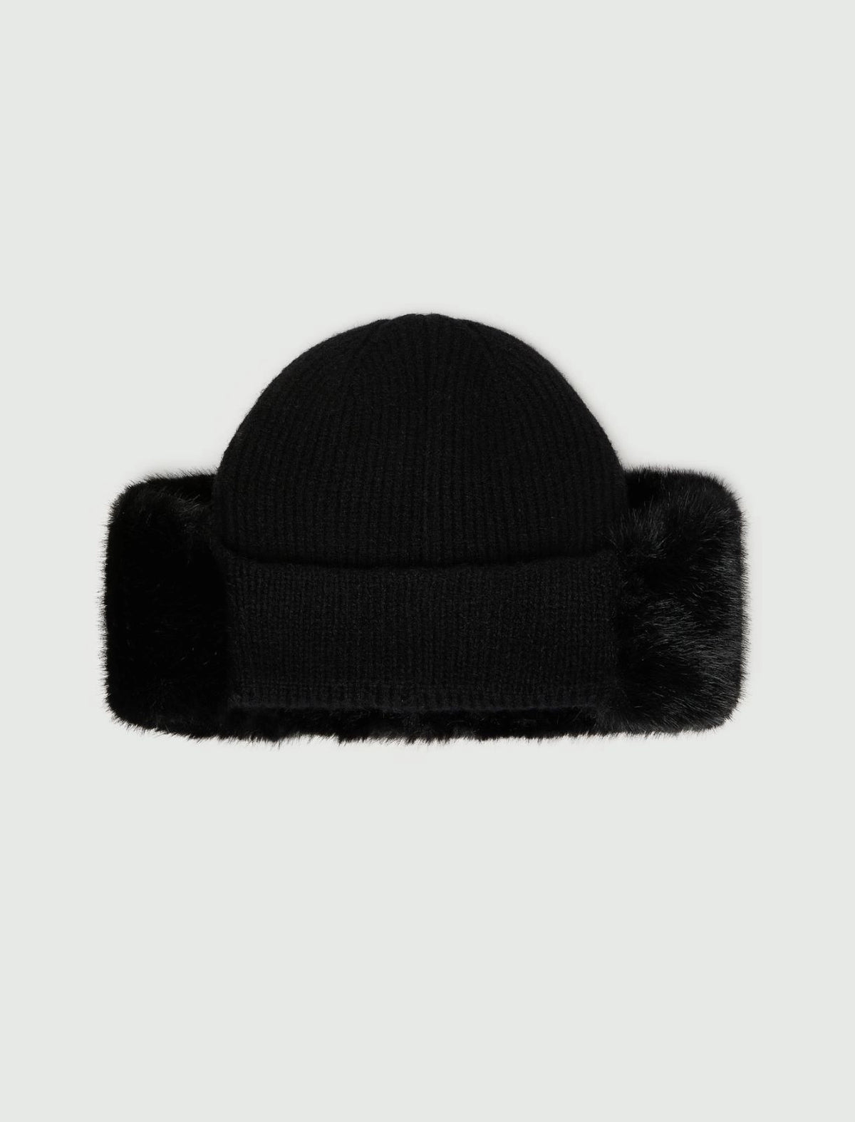 BERRETTO CON BORDO IN TESSUTO FURRY NERO EMME
