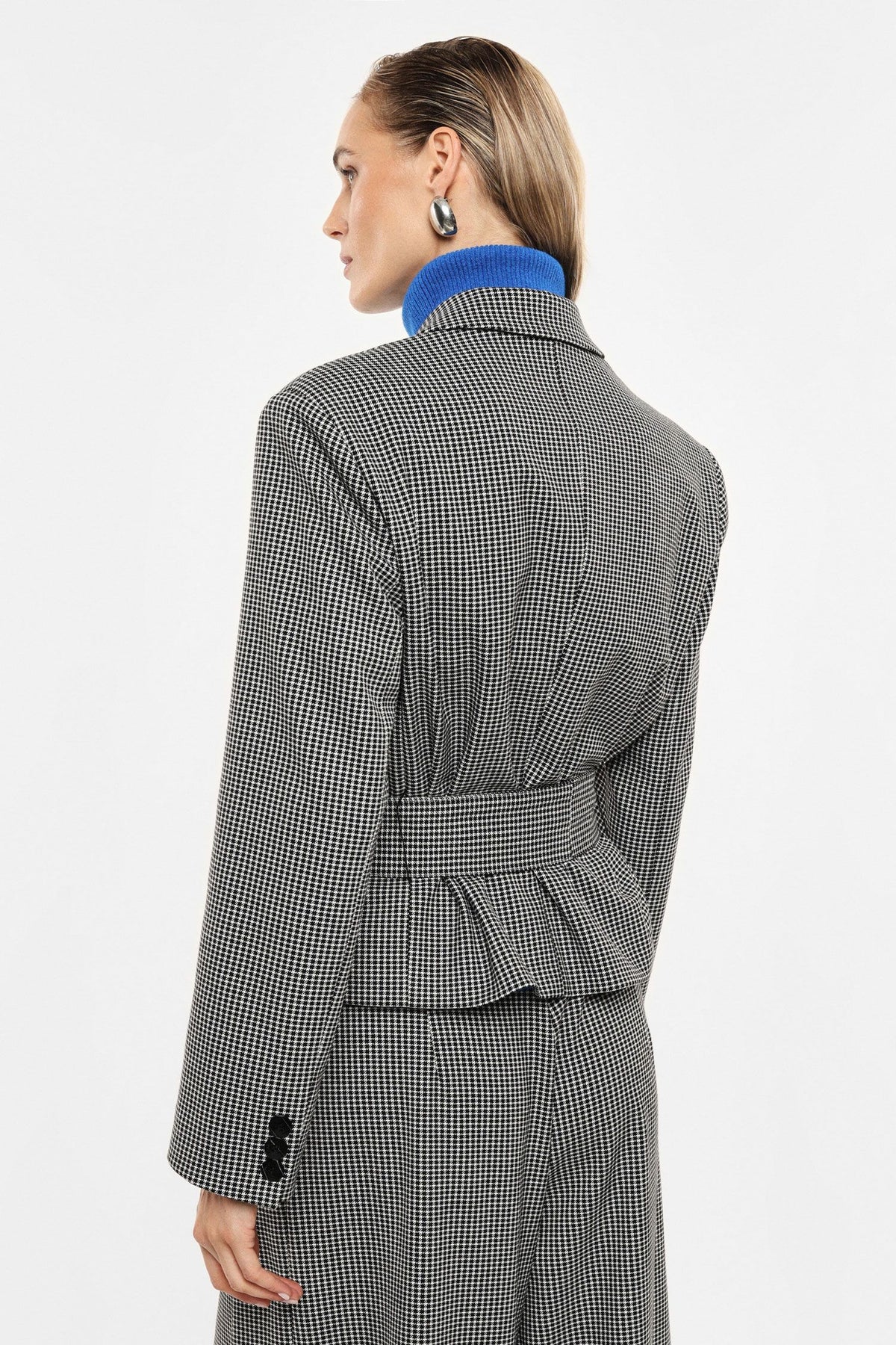 BLAZER DOPPIO PETTO MICRO PIED-DE-POULE CON CINTURA IMPERIAL