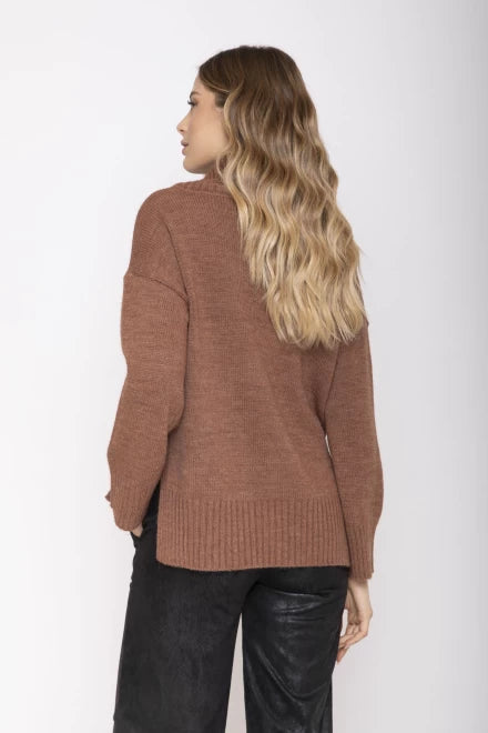 MAGLIA COLLO ALTO TRICOT TABACCO MOKI-B