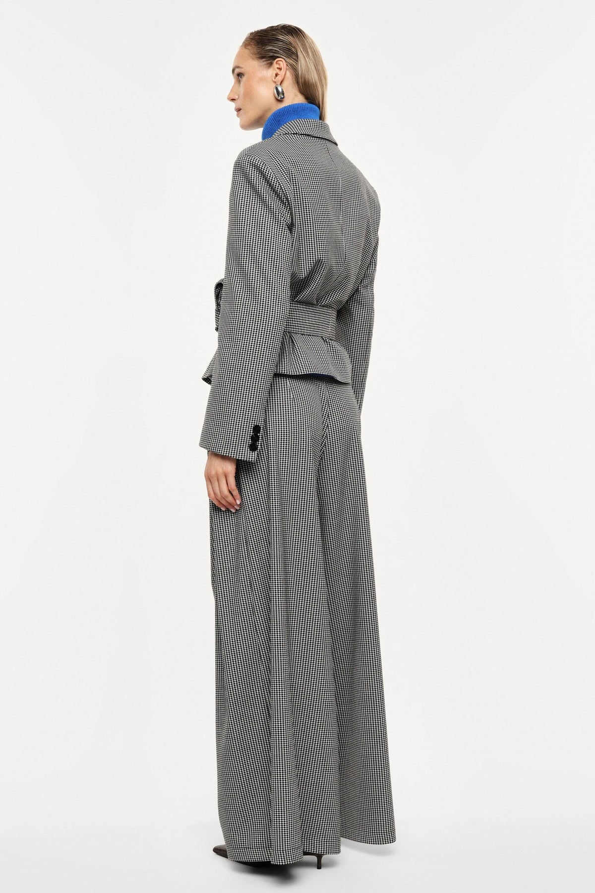PANTALONE PALAZZO A VITA ALTA CON MOTIVO MICROCHECK