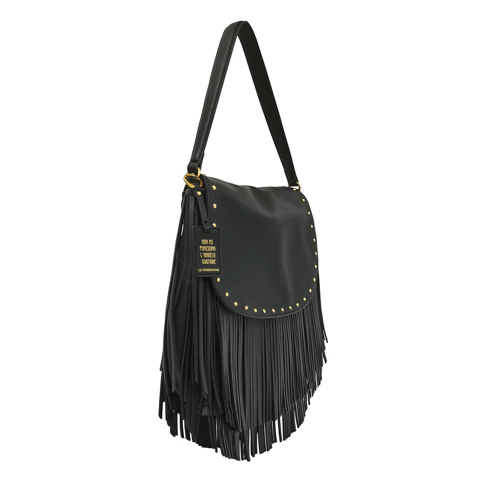 TRACOLLA MEDIA FRINGE HOBO COLORE NERO LE PANDORINE
