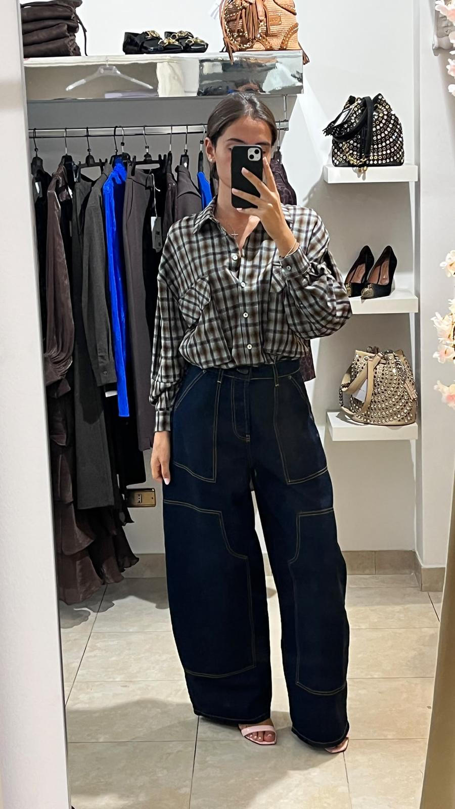 JEANS MOTEL A GAMBA AMPIA CON CUCITURE A CONTRASTO MOTEL