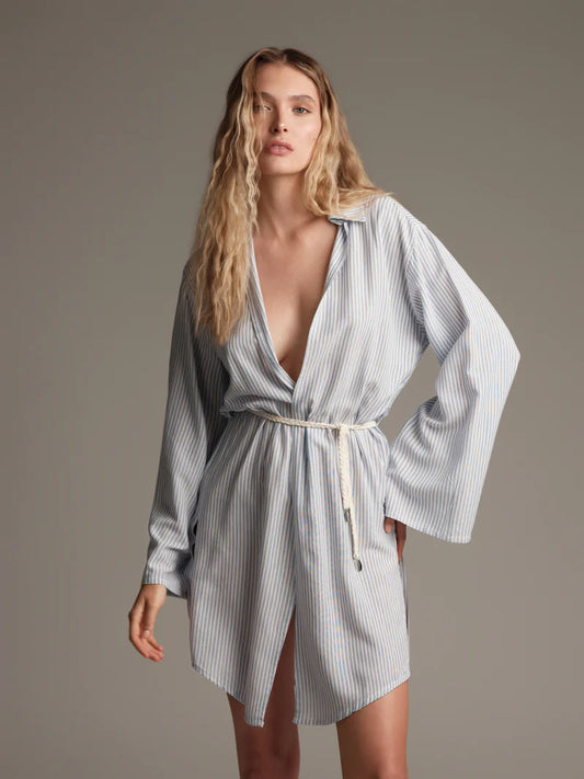 ABITO CAMICIA A RIGHE CON CINTURA IN CORDA COTAZUR