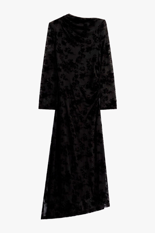 ABITO LUNGO DRAPPEGGIATO STAMPA FLOREALE NERO IMPERIAL