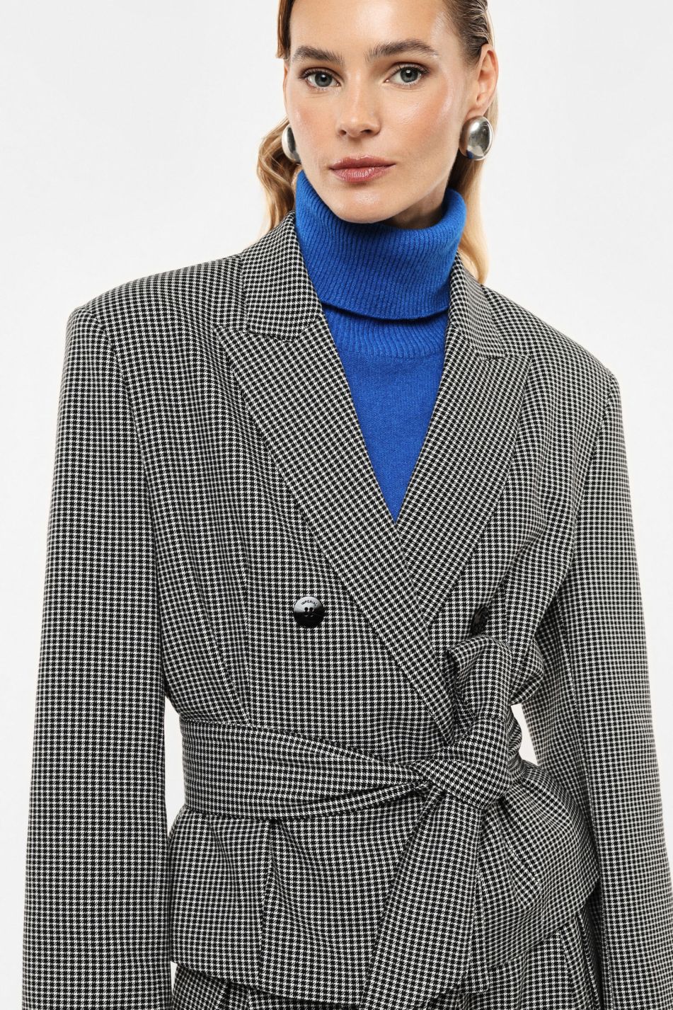 BLAZER DOPPIO PETTO MICRO PIED-DE-POULE CON CINTURA IMPERIAL