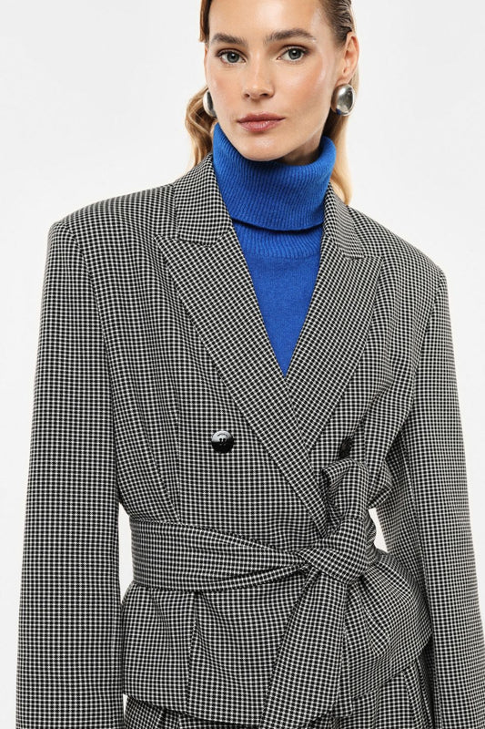 BLAZER DOPPIO PETTO MICRO PIED-DE-POULE CON CINTURA IMPERIAL