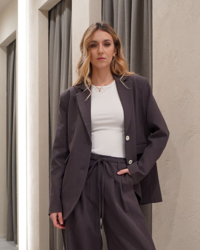 BLAZER OVERSIZE MONOPETTO MISTO LINO ELEH