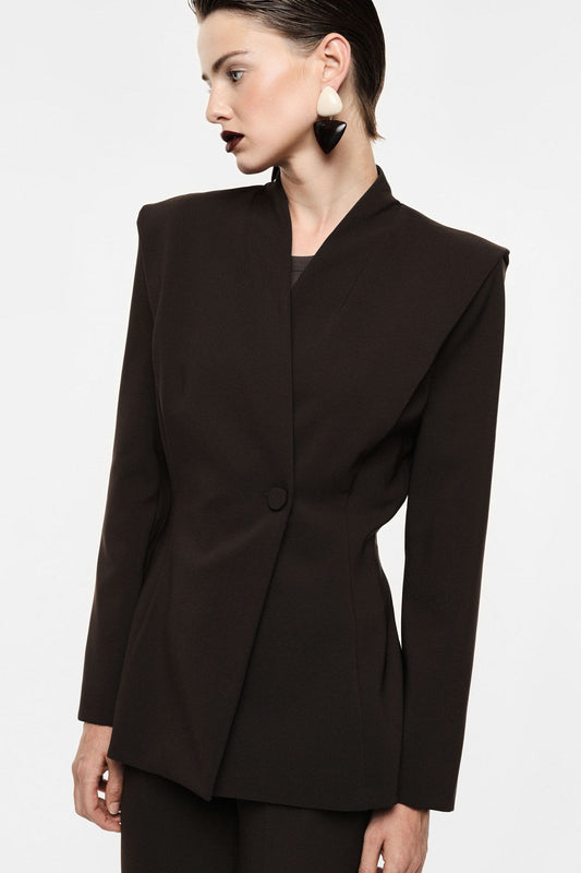 BLAZER MONOPETTO MORO CON SPALLE STRUTTURATE E COLLO RIALZATO IMPERIAL