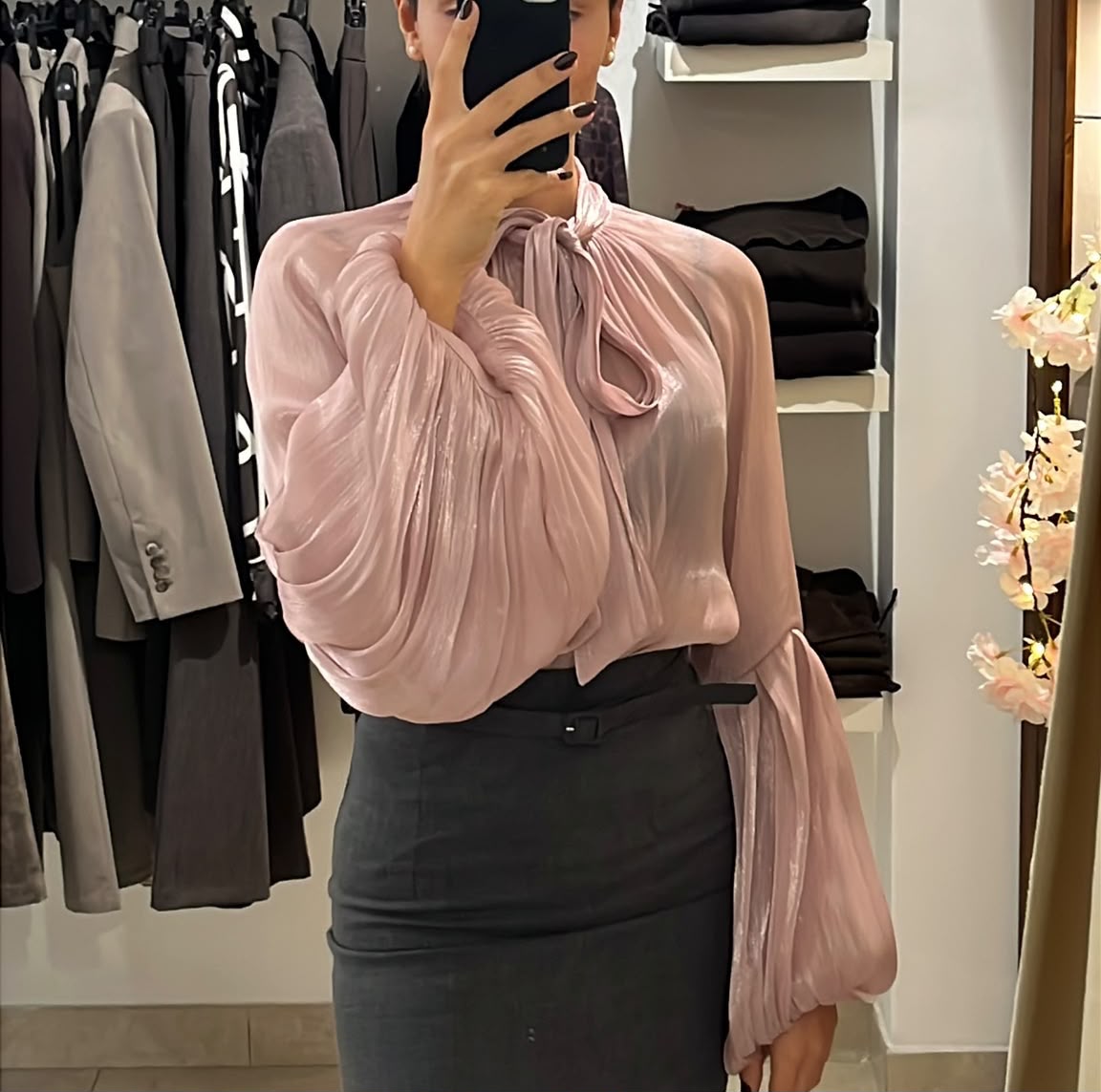 BLUSA ROSA CIPRIA CON FIOCCO AL COLLO A MANICA AMPIA MOTEL