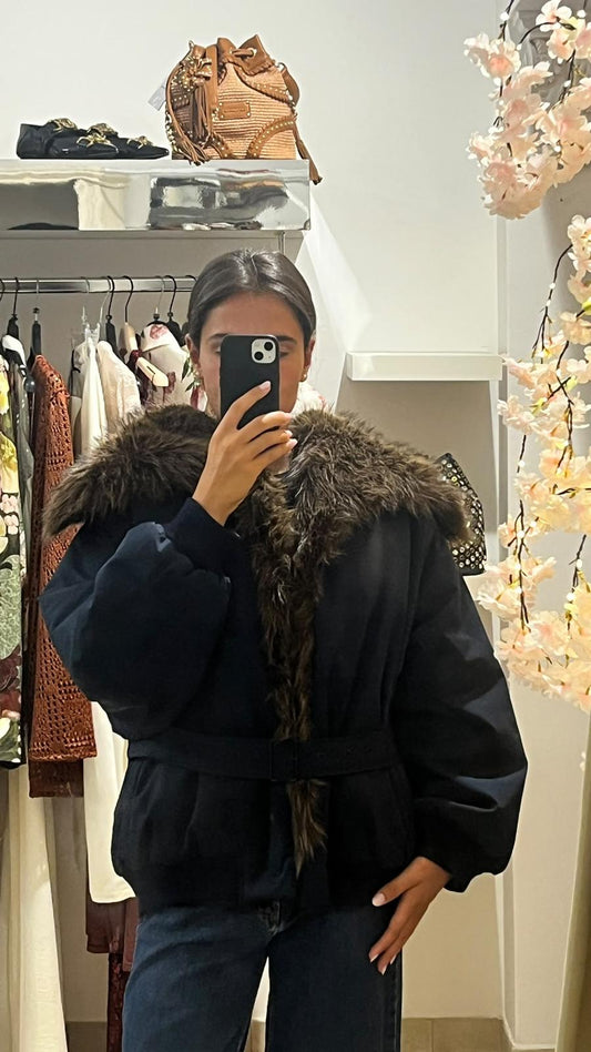 PIUMINO DONNA BLU CON BORDO DI PELLICCIA SINTETICA ELEH