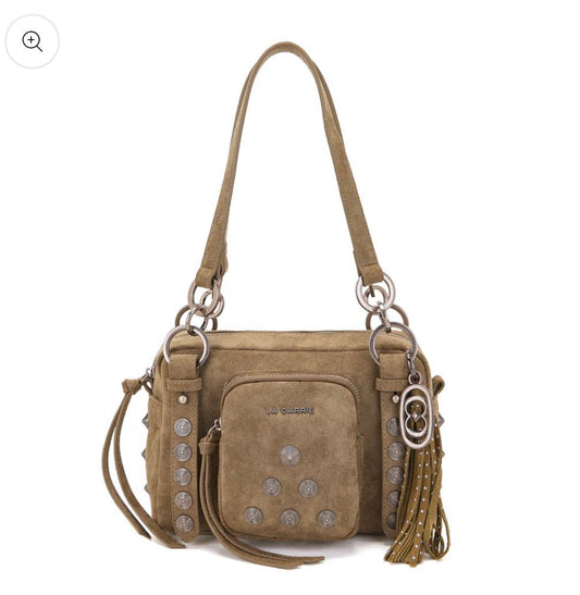 BORSA A SPALLA AZTEC SUEDE GREEN LE CARRIE