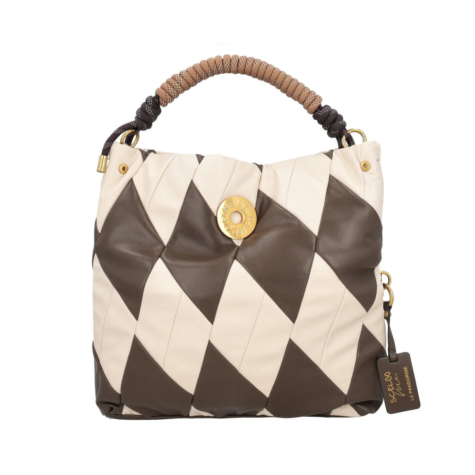 BORSA A SPALLA GRANDE ARLECCHINO COLORE ECRU LE PANDORINE