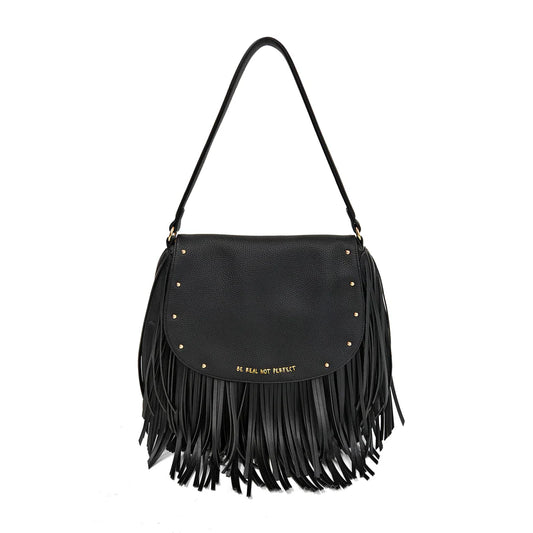BORSA FRINGE A SPALLA CON FRANGE COLORE NERO LE PANDORINE