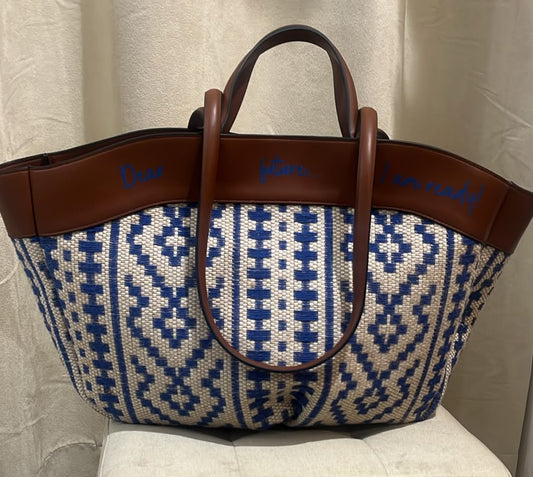BORSA GIULIA A SPALLA IN TESSUTO INTRECCIATO BLU LE PANDORINE