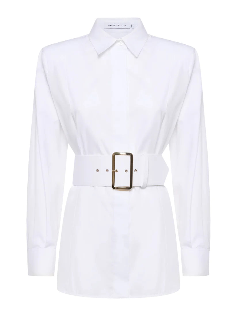 CAMICIA CON CINTURA RICOPERTA E MAXI FIBBIA IN POPELINE SIMONA CORSELLINI