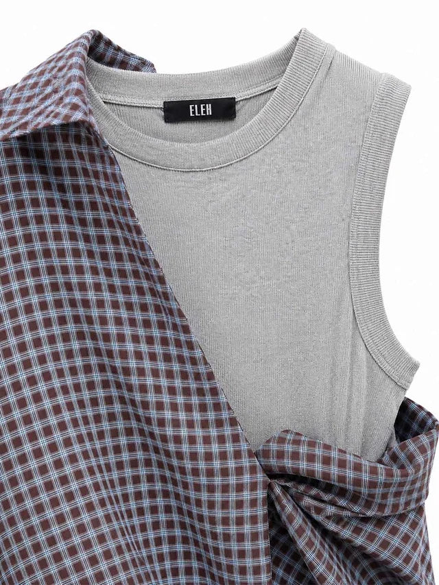CAMICIA MARRONE A QUADRI CON CANOTTA ELEH