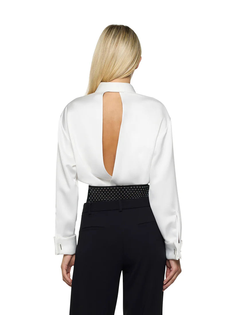 CAMICIA SMOKING APERTA DIETRO CON PAPILLON SLACCIATO IN RASO HEAVY SIMONA CORSELLINI