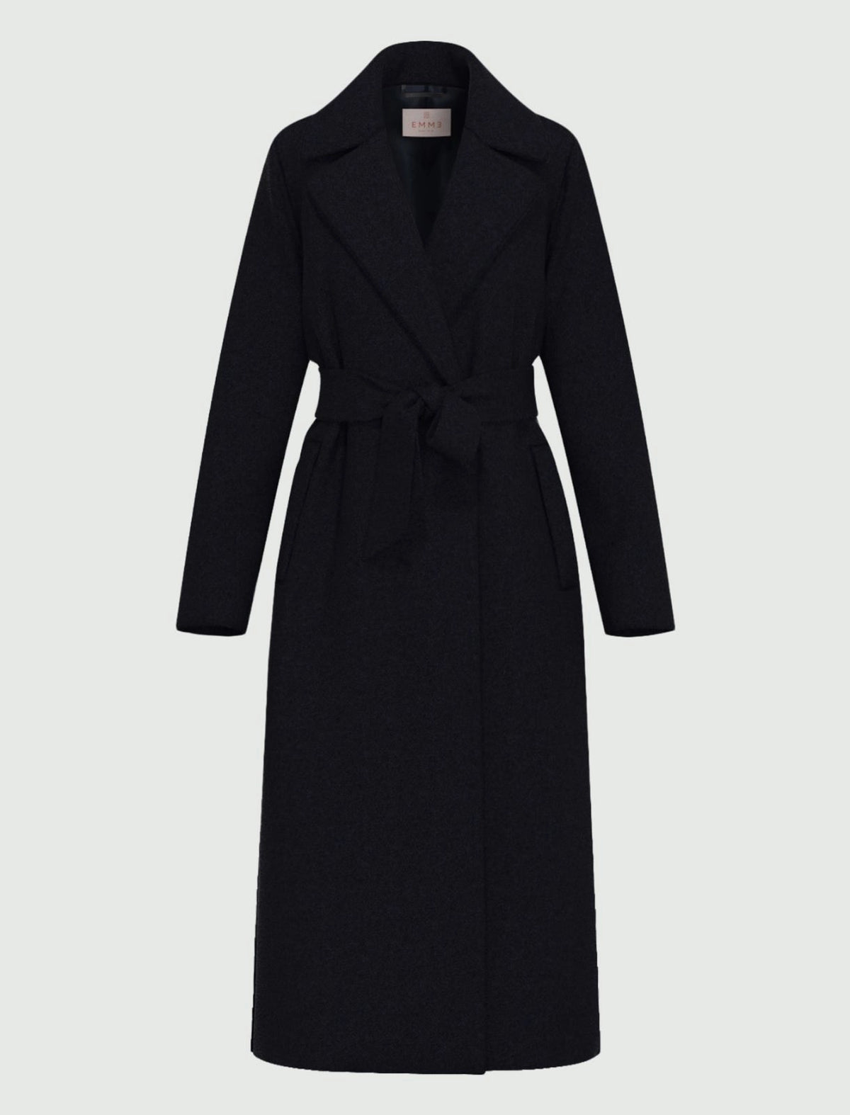 CAPPOTTO IN DOUBLE CON CINTURA NERO EMME