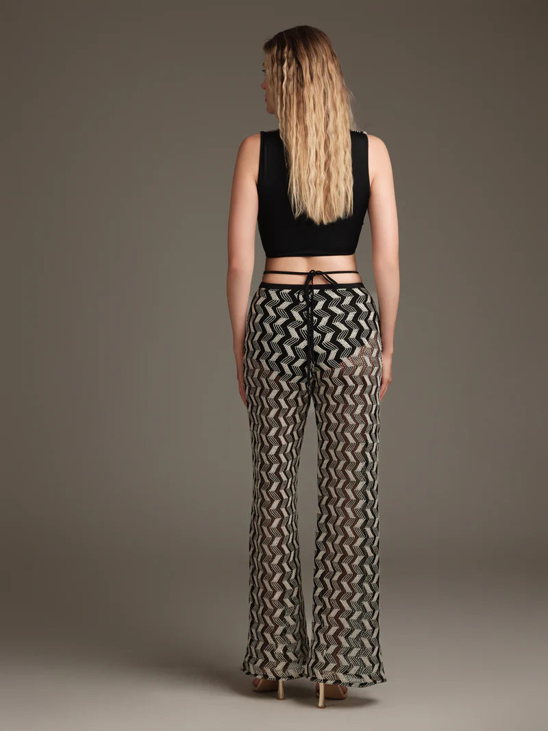 PANTALONE IN MAGLIA LAVORATA MOTIVO ZIG ZAG COTAZUR