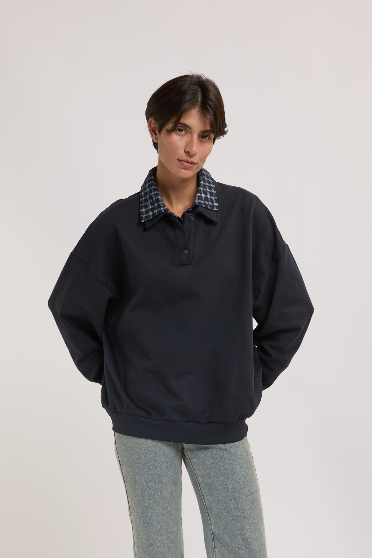 FELPA CON COLLETTO CAMICIA BLU ELEH