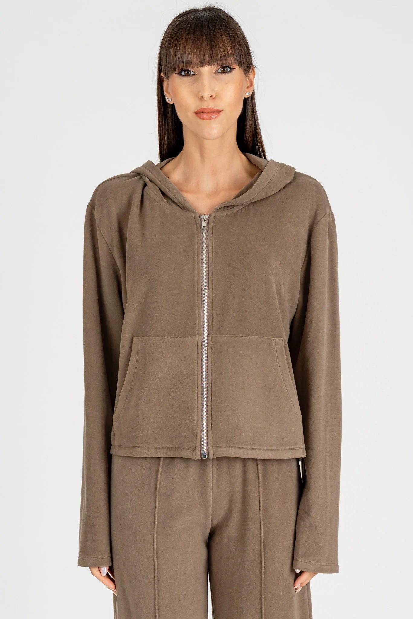 FELPA CON CAPPUCCIO GRIGIO FANGO ELEH