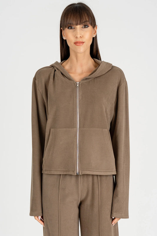 FELPA CON CAPPUCCIO GRIGIO FANGO ELEH