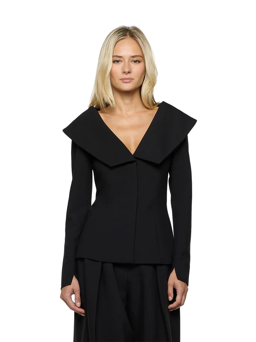 GIACCA DAL DETTAGLIO ADERENTE IN GOLDEN CREPE CON COLLO OVERSIZE SIMONA CORSELLINI