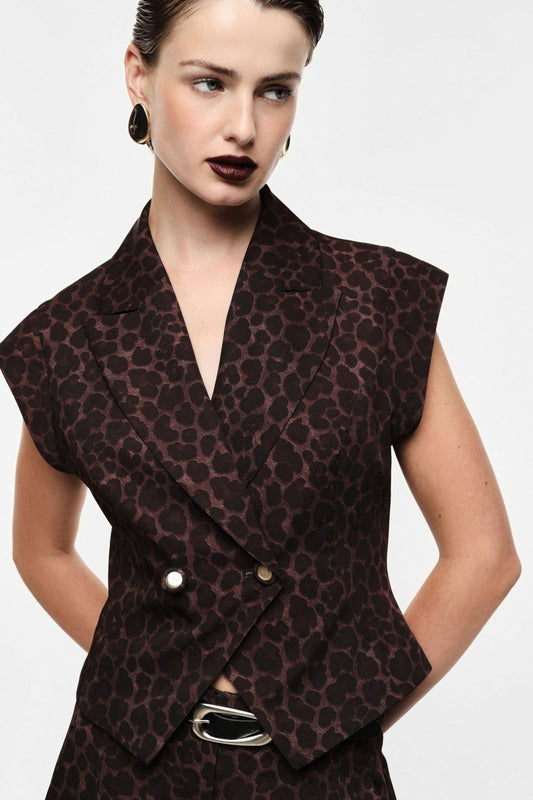 GILET DOPPIOPETTO STAMPA ANIMALIER SPALLE STRUTTURATE IMPERIAL