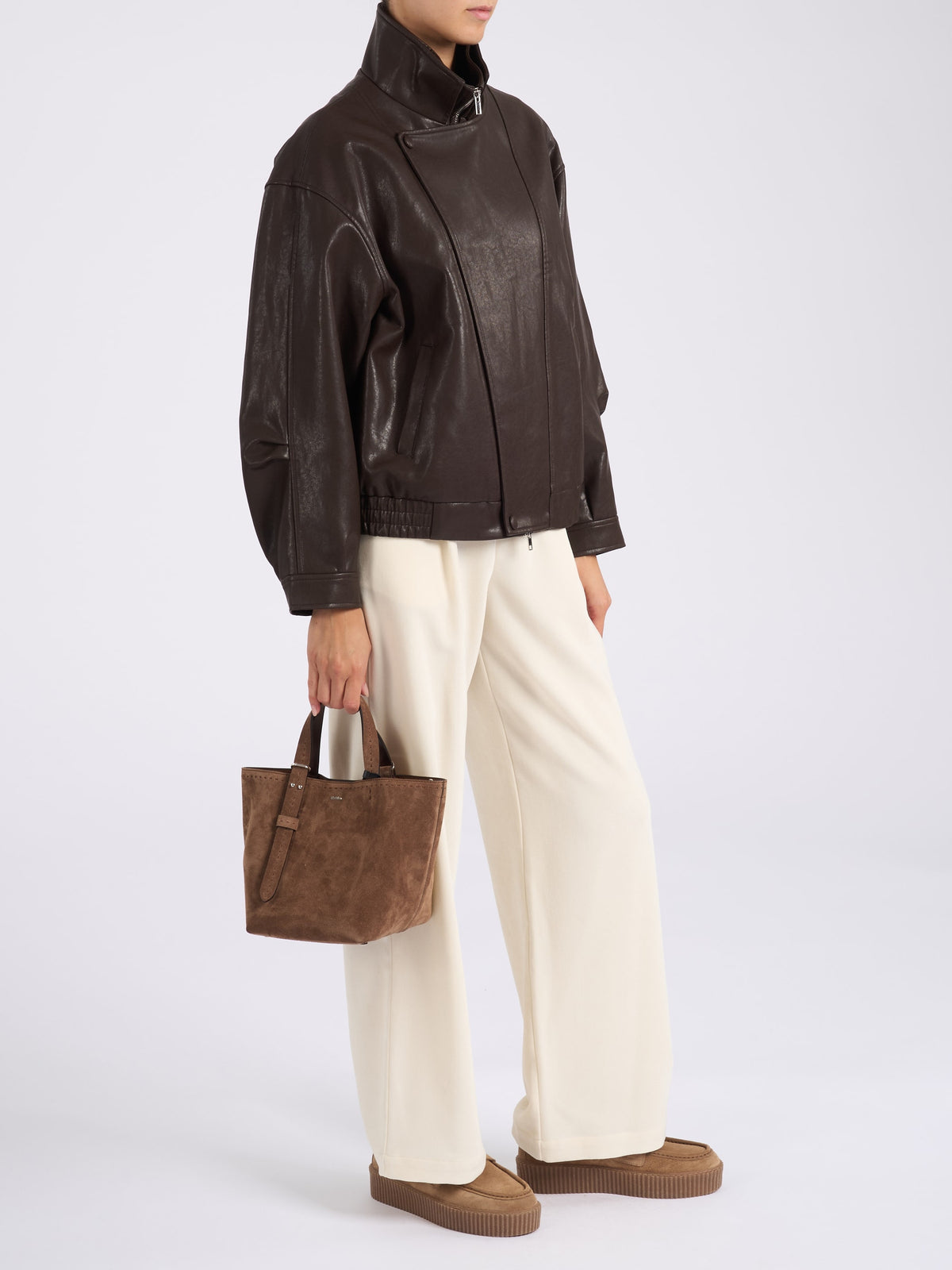 JACKET BROWN FAUX LEATHER ELEH