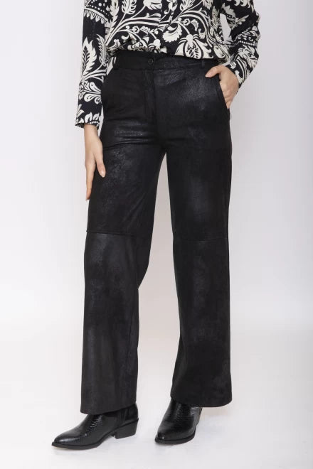 PANTALONE A PALAZZO SUEDE NERO MOKI-B