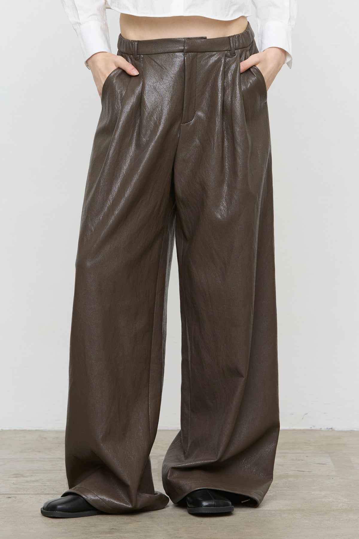 PANTALONE ECOPELLE MARRONE ELEH