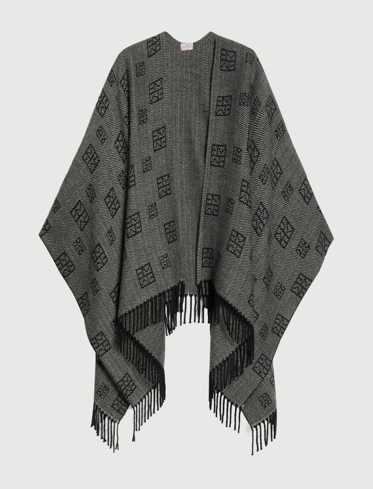 PONCHO JACQUARD CON FRANGE NERO EMME