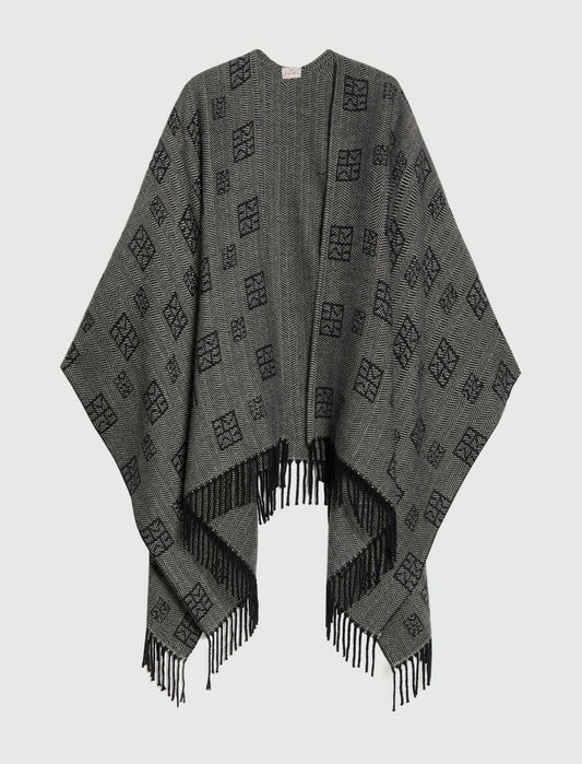 PONCHO JACQUARD CON FRANGE NERO EMME