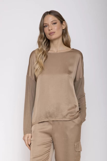 T-SHIRT SCOLLO A BARCHETTA SATIN SABBIA MOKI-B