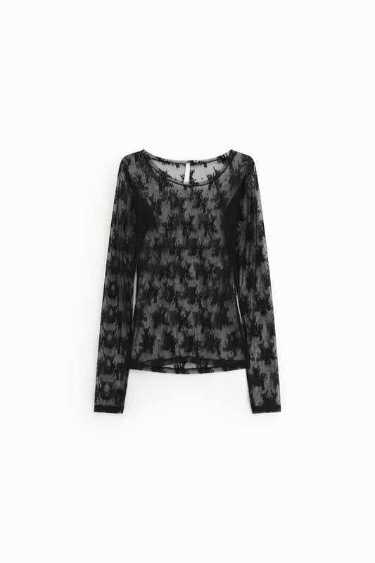TOP TRASPARENTE A MANICHE LUNGHE CON RICAMO FLOREALE IMPERIAL