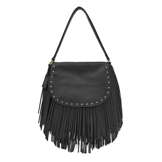 TRACOLLA MEDIA FRINGE HOBO COLORE NERO LE PANDORINE