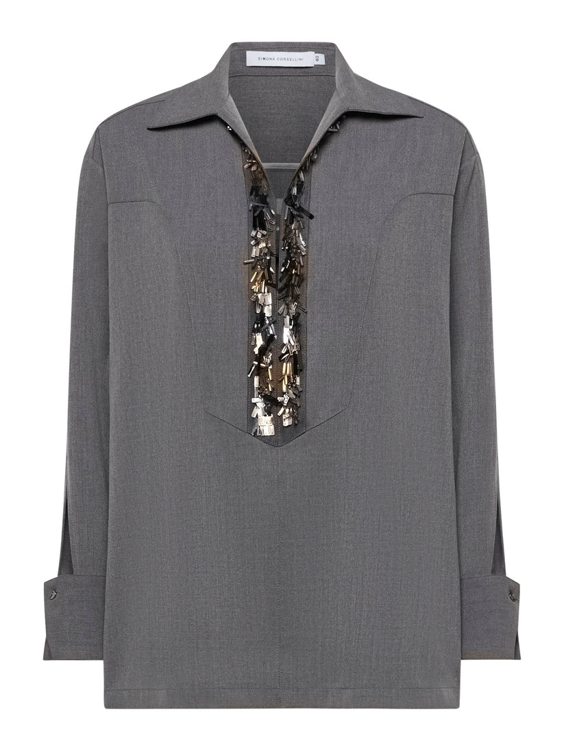 TUNICA CON SCOLLO RICAMATO IN TELA TRANSITION SIMONA CORSELLINI